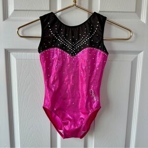 D&M Leotards for girls, Pink, Black with Rhinestones. Size CM